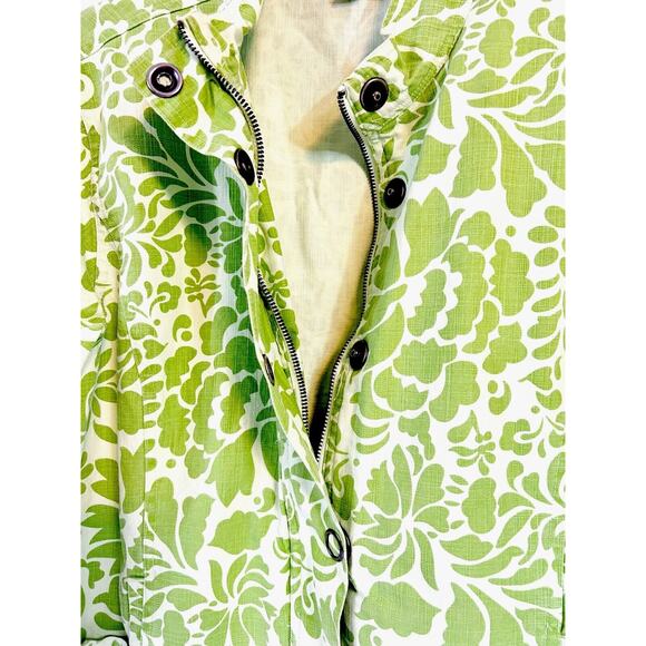 Women's Coldwater Creek Green Floral Flowers Twill Chino Zip Front Jacket Large - Picture 7 of 7